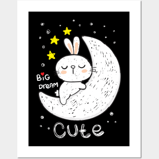 bunny sleeping moon Posters and Art